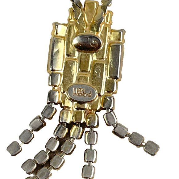 Hobe Signed 16" Choker Necklace Gold Tone Pink Retro Rhinestone Pendant - Picture 6 of 9